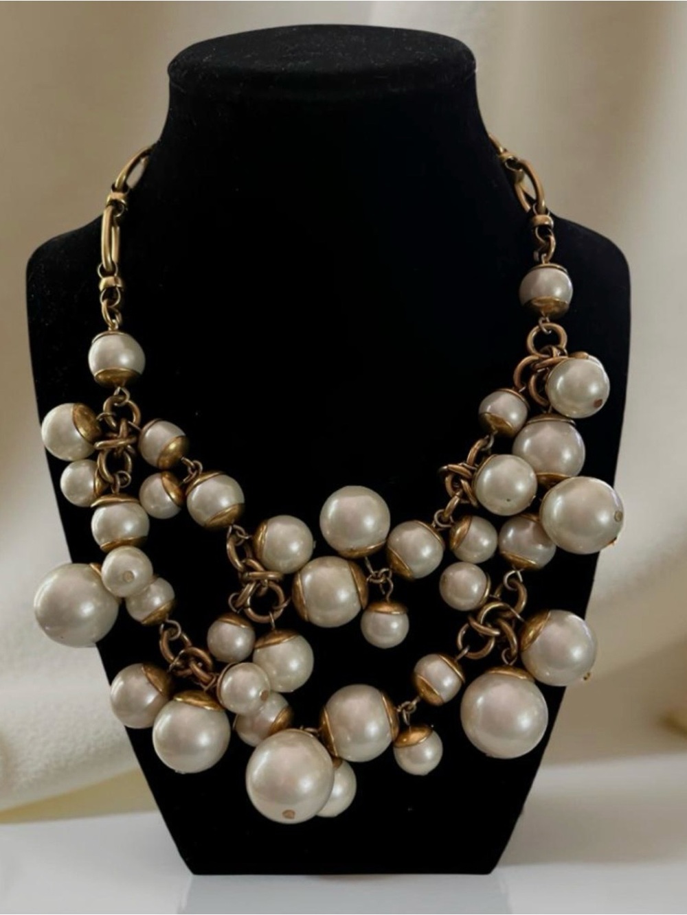 Vintage Faux Pearl Stella And Dot Chunky Necklace 19”+3”..
